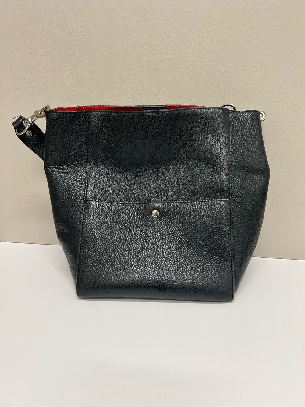 Pebbled Black Shoulder Bag with Red Interior